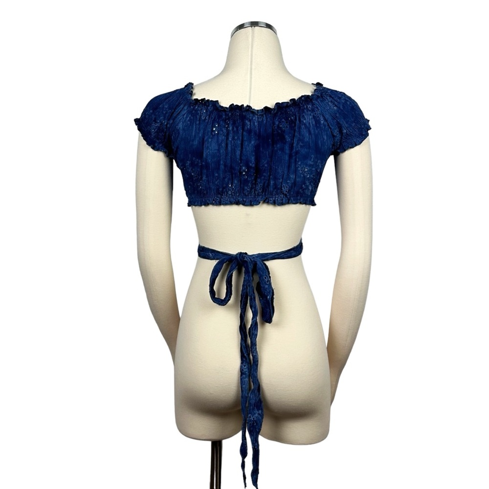 Blue Ruffle Wrap Around Crop Top XS - Picture 4 of 6